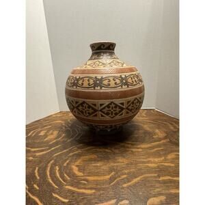 Large Mexican Style Terracotta Pottery Vase Hand Painted
